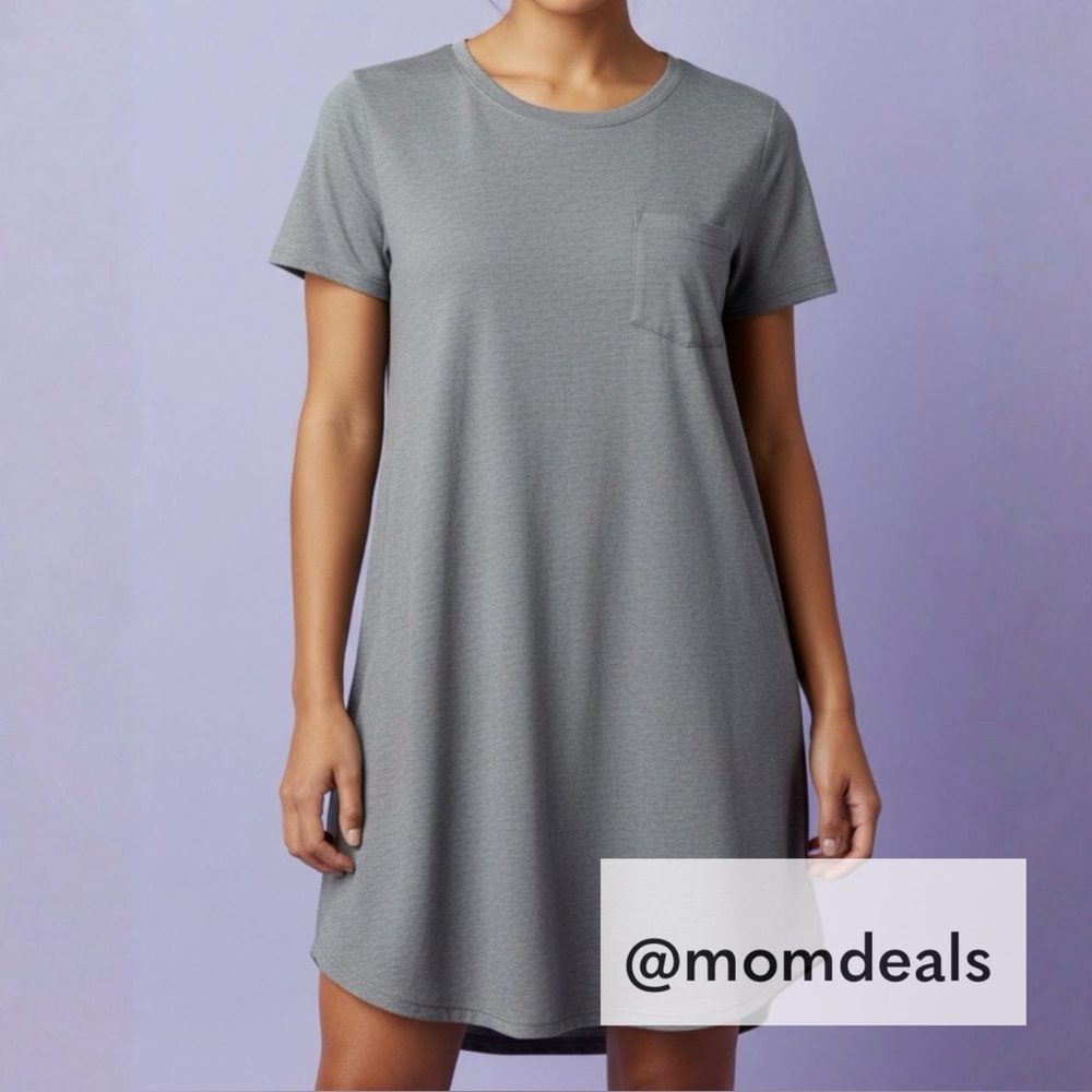 EUC Lula Roe Carly Swing Dress Patch Pocket High Low Hemline Jersey Gray